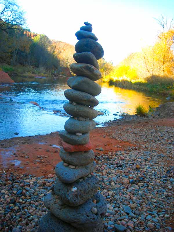 stacked rocks at oak creek Sedona yoga retreat