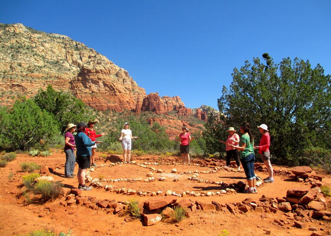 Shamanic journey retreat participants learn about the medicine wheel